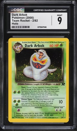 2000 Pokemon Team Rocket Holo Dark Arbok #2 CGC 9 MINT
