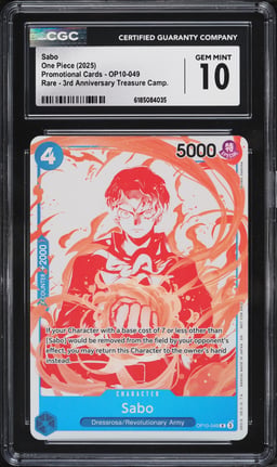 2025 One Piece Promo 3rd Anniversary Treasure Campaign Sabo #OP10-049 CGC 10 GEM MINT