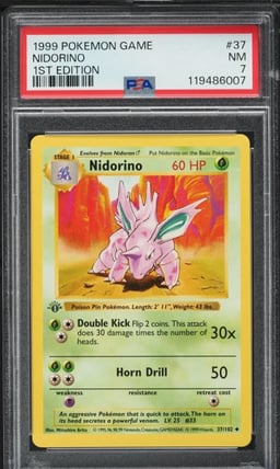 1999 Pokemon Base Set Shadowless 1st Edition Nidorino #37 PSA 7 NRMT