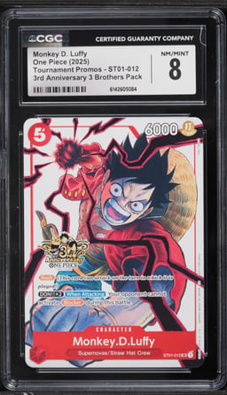 2025 One Piece Promo 3rd Anniversary 3 Brothers Alt Art Monkey D. Luffy #012 CGC 8 NM-MT