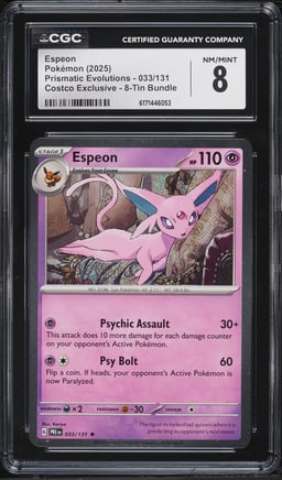 2025 Pokemon Scarlet & Violet Prismatic Evolutions Costco Exclusive Espeon #33 CGC 8 NM-MT