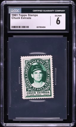 1961 Topps Stamps Chuck Estrada CGC 6 EXMT