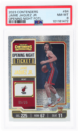 2023 Panini Contenders Opening Night Ticket Fotl Jaime Jaquez Jr. #84 5/25 PSA 8