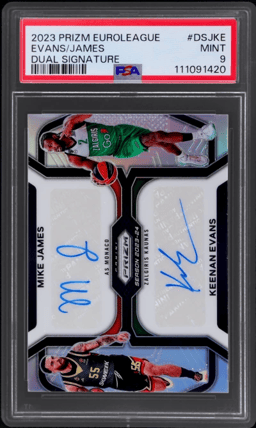 2023 Panini Prizm Euroleague Dual Signatures Keenan Evans/Mike James #DSJKE 6/25 PSA 9