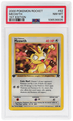 2000 Pokemon Team Rocket 1st Edition Meowth #62 PSA 8