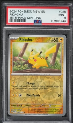 2024 Pokemon Mew En-151 5 Pack Mini Tin Pikachu #025 PSA 9 MINT