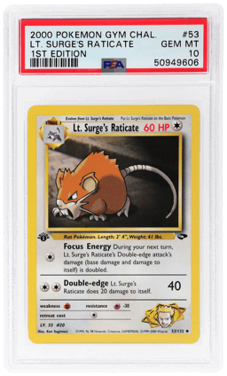 2000 Pokemon Gym Challenge 1st Edition Lt. Surge's Raticate #53 PSA 10