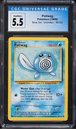 1999 Pokemon Base Set Poliwag #59 CGC 5.5 EX+