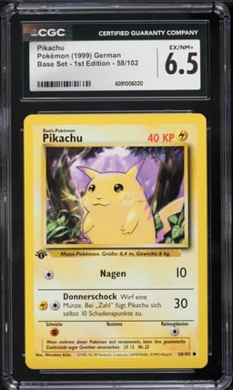 1999 Pokemon German Base Set 1st Edition Pikachu #58 CGC 6.5 EXMT+