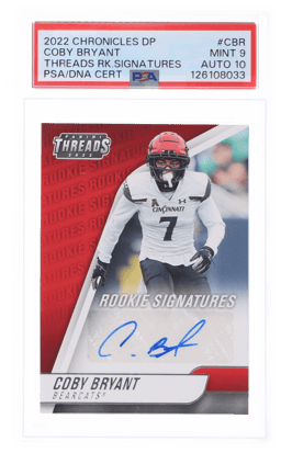 2022 Panini Chronicles Draft Picks Threads Rookie Signatures Coby Bryant #TH-CBR PSA 9