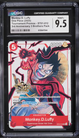 2025 One Piece Promo 3rd Anniversary 3 Brothers Pack Alt Art Monkey D. Luffy #ST01-012 CGC 9.5 MINT+