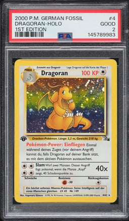 2000 Pokemon German Fossil 1st Edition Holo Dragoran #4 PSA 2 GD