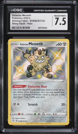 2021 Pokemon Sword & Shield Shining Fates Shiny Vault Holo Galarian Meowth #SV086 CGC 7.5 NRMT+
