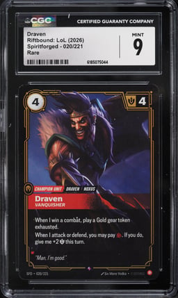 2026 Riftbound League Of Legends LOL Spiritforged Draven #020 CGC 9 MINT
