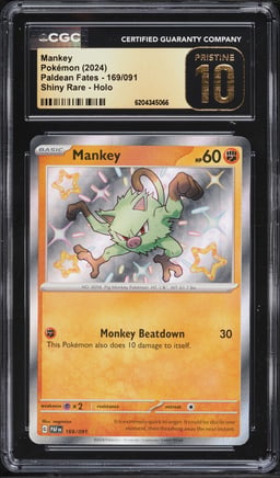 2024 Pokemon Scarlet & Violet Paldean Fates Shiny Mankey #169 CGC 10 PRISTINE