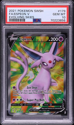 2021 Pokemon Sword & Shield Evolving Skies Full Art Espeon V #179 PSA 10 GEM
