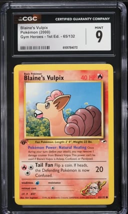 2000 Pokemon Gym Heroes 1st Edition Blaine's Vulpix #65 CGC 9 MINT