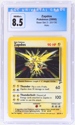 2000 Pokemon Base Set 2 Holo Zapdos #20 CGC 8.5