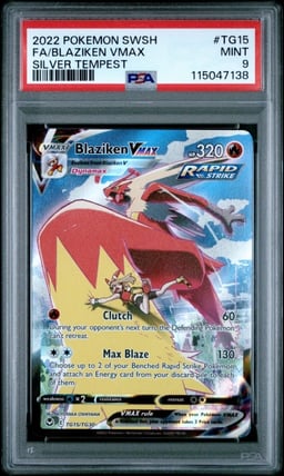 2022 POKEMON SWORD & SHIELD SILVER TEMPEST #TG15 FULL ART/BLAZIKEN VMAX PSA 9