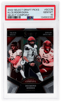 2022 Panini Select Draft Picks Select Company Desmond Ridder/Josiah Deguara/Travis Kelce #SCCIN PSA 10