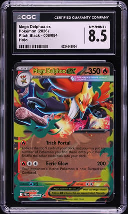 2026 Pokemon Mega Evolution Pitch Black Holo Mega Delphox EX #8 CGC 8.5 NM-MT+