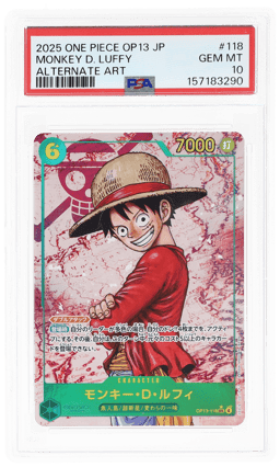 2025 One Piece Carrying On His Will Japanese Alternate Art Monkey D. Luffy #OP13-118 PSA 10
