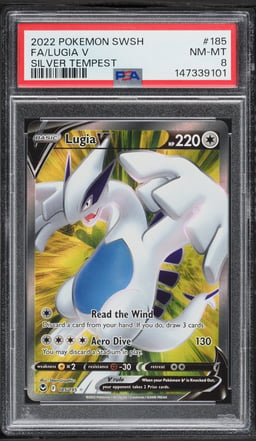 2022 Pokemon Sword & Shield Silver Tempest Full Art Lugia V #185 PSA 8 NM-MT