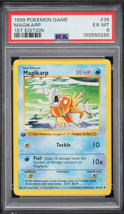 1999 Pokemon Base Set Shadowless 1st Edition Magikarp #35 PSA 6 EXMT