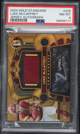 2024 Panini Gold Standard Luke McCaffrey ROOKIE PATCH AUTO /199 #225 PSA 8 NM-MT