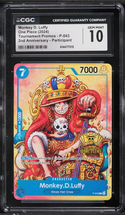 2024 One Piece Tournament Promo 2nd Anniversary Alt Art Monkey D. Luffy #P-043 CGC 10 GEM MINT