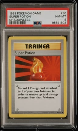 1999 POKEMON BASE SET SHADOWLESS #90 SUPER POTION PSA 8