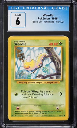 1999 Pokemon Base Set Weedle #69 CGC 6 EXMT