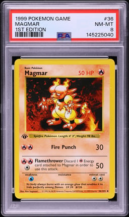 1999 Pokemon Base Set Shadowless 1st Edition Magmar #36 PSA 8 NM-MT