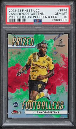 2022 Finest UEFA Prized Footballers Fusion Green & Red Jamie Bynoe-Gittens ROOKIE /30 PSA 10