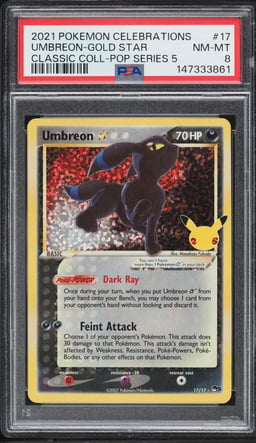 2021 Pokemon SWSH Celebrations Pop Series 5 Holo Umbreon Gold Star #17 PSA 8 NM-MT
