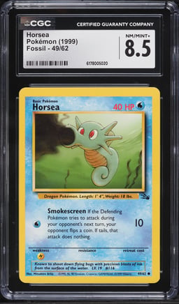 1999 Pokemon Fossil Horsea #49 CGC 8.5 NM-MT+