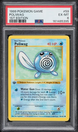 1999 Pokemon Base Set Shadowless 1st Edition Poliwag #59 PSA 6 EXMT