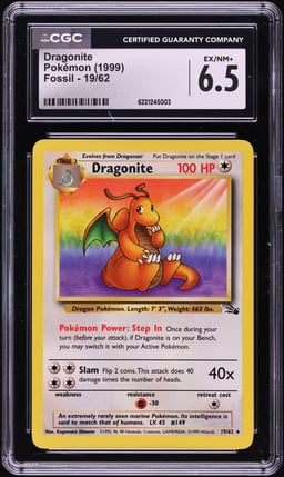 1999 Pokemon Fossil Dragonite #19 CGC 6.5 EXMT+