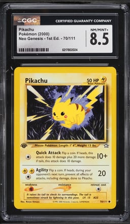 2000 Pokemon Neo Genesis 1st Edition Pikachu #70 CGC 8.5 NM-MT+