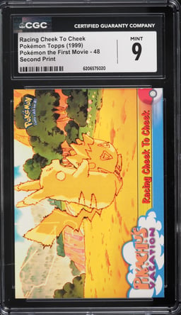 1999 Topps Pokemon The First Movie Second Print Racing Cheek To Cheek #48 CGC 9 MINT