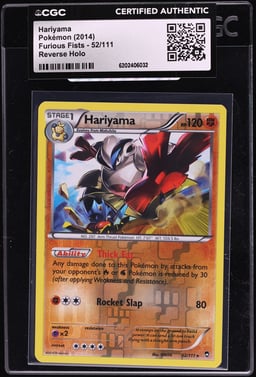 2014 Pokemon Furious Fists Reverse Holo Hariyama #52 CGC AUTH