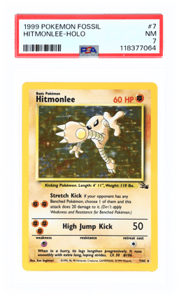 1999 Pokemon Fossil Holo Hitmonlee #7 PSA 7