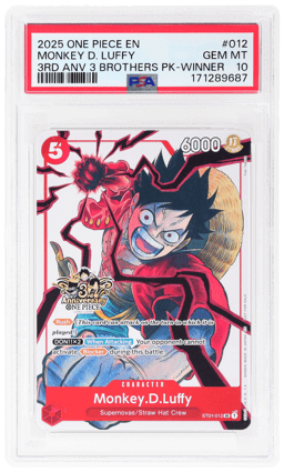 2025 One Piece Promo 3rd Anniversary 3 Brothers Pack Winner Monkey D. Luffy #ST01012 PSA 10
