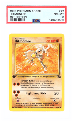 1999 Pokemon Fossil 1st Edition Hitmonlee #22 PSA 8