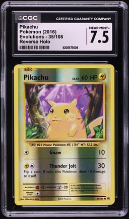 2016 Pokemon XY Evolutions Reverse Holo Pikachu #35 CGC 7.5 NRMT+