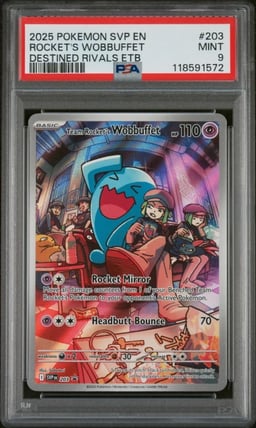 2025 POKEMON SVP EN-SV BLACK STAR PROMO #203 TEAM ROCKET'S WOBBUFFET PSA 9