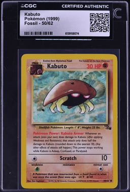1999 Pokemon Fossil Kabuto #50 CGC AUTH