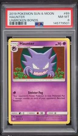 2019 Pokemon Sun & Moon Unbroken Bonds Haunter #69 PSA 8 NM-MT