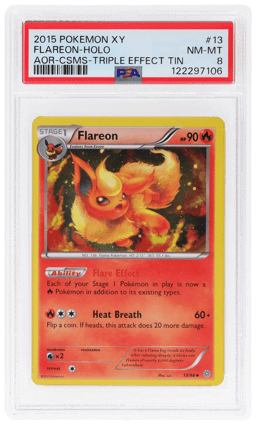 2015 Pokemon XY Ancient Origins Cosmos Holo Triple Effect Tin Flareon #13 PSA 8