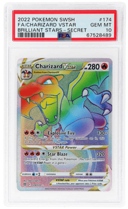 2022 Pokemon Sword and Shield Brilliant Stars Secret Rare Charizard Vstar #174 PSA 10